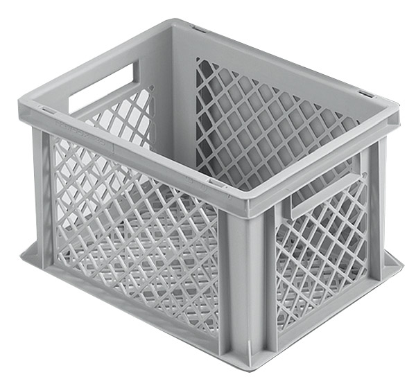 506-0682 Stapelkasten, 400x300x225mm, 20 Liter, Farbe: grau, Gitterwände und Gitterboden, Serie Norm 1
