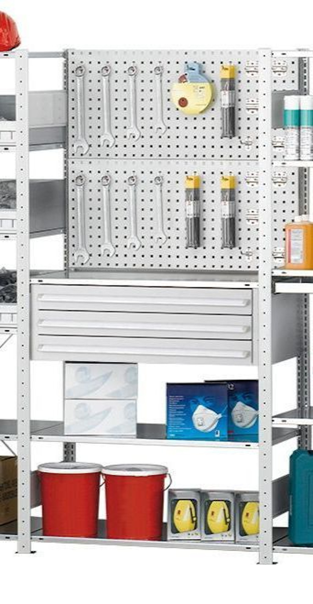 Schulte Anbauregal-Regalmodul M3 Multiplus 150, B 1000 x T 500 x H 2000 mm, RAL 7035 lichtgrau/verzinkt, 3 MULTIplus + Zubehör