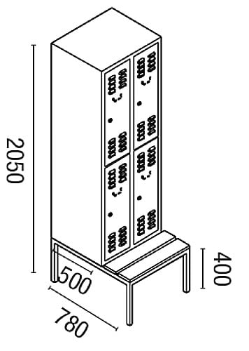 308_2fus_2-teilig Garderobenschrank 2-teilig, 2 Fächer übereinander, Sitzbank