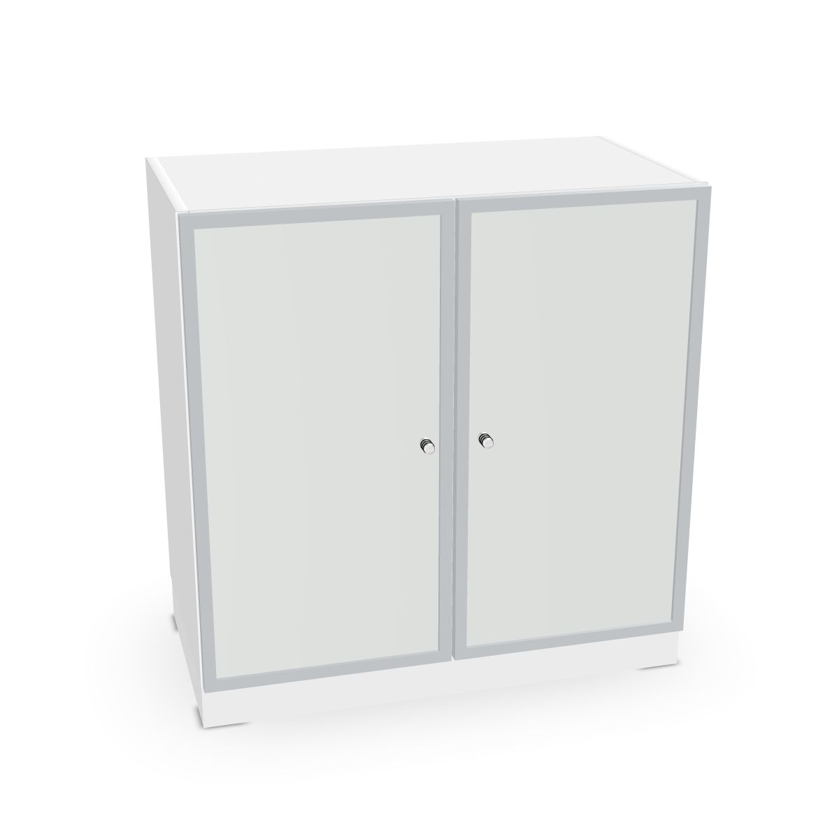 Schrank mit Rahmentüren und satin. Glas Serie dataline