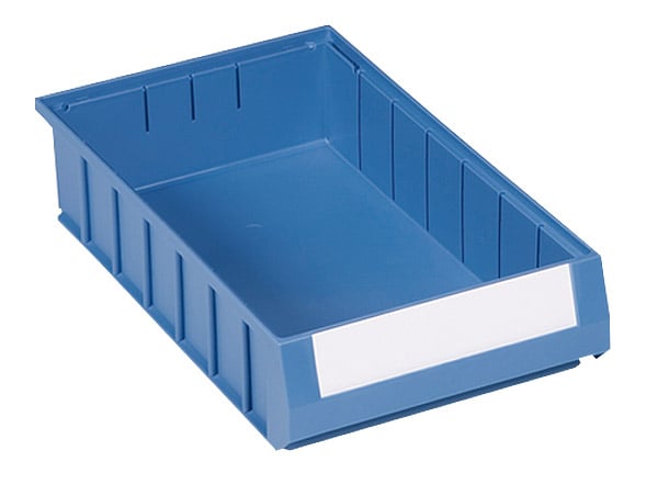 105-0438 Regalkästen Typ 4-D inkl. Etiketten, blau, je 6 l Inhalt, B234 x T400 x H90mm, VE = 8