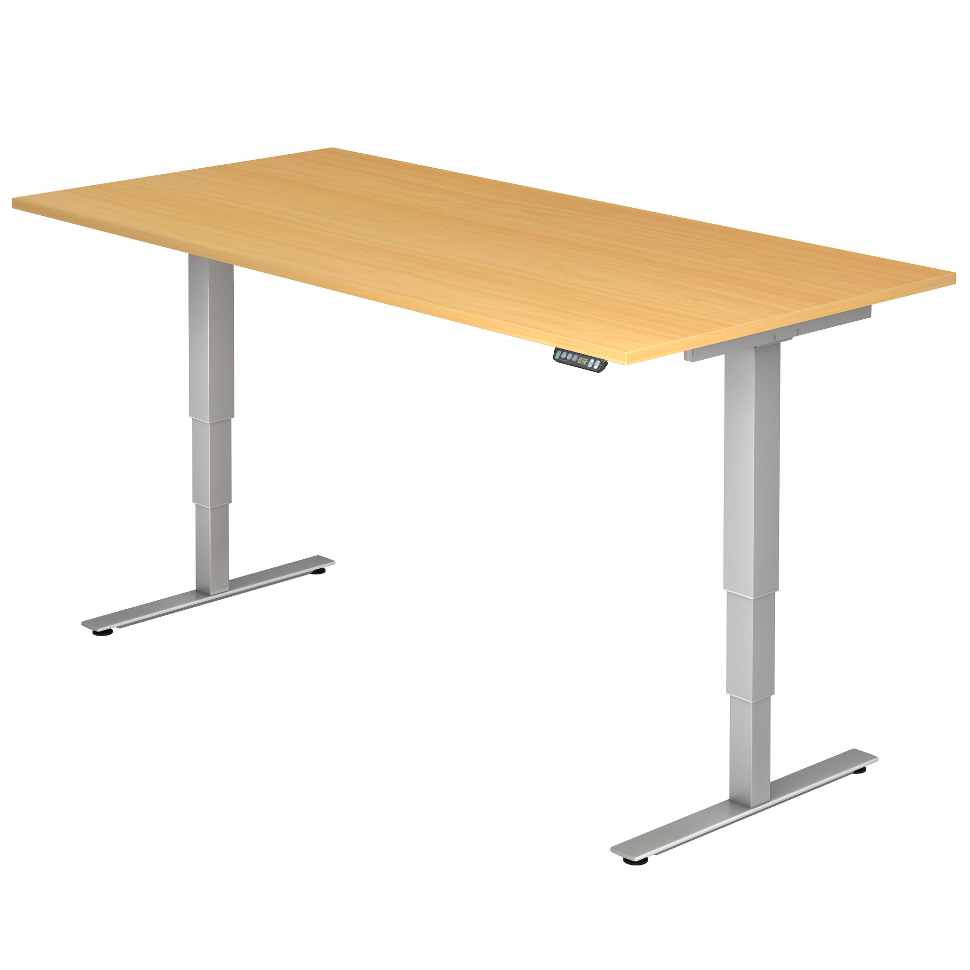 212-0194-40 Hammerbacher Sitz-Stehtisch-Höhenverstellbarer Schreibtisch, VXDSM2E/6/S, Platte Buche, Gestell silber, 2000x1000x635-1285mm, 71,7 kg