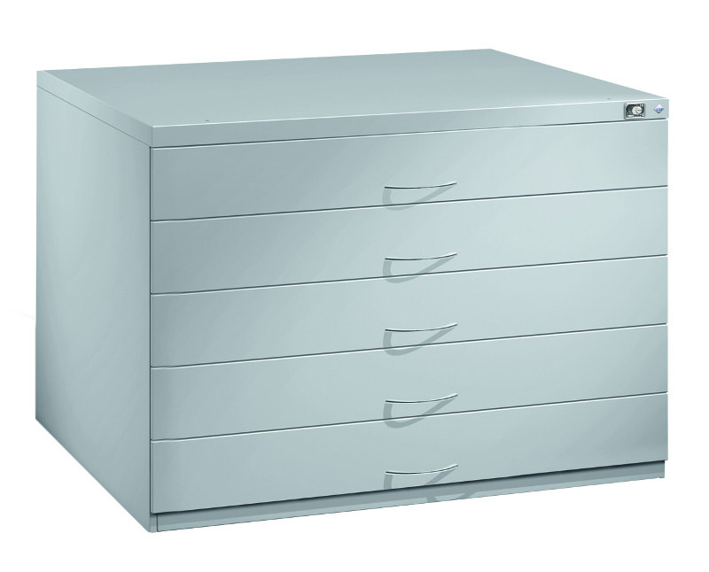 Flachablageschrank bis DIN A0 mit 5 Schubladen je 120mm hoch