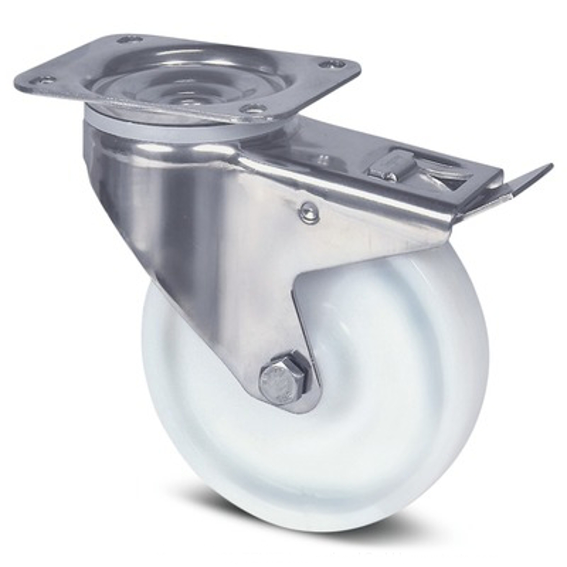 016-0609 Edelstahl-Lenkrolle weiß Ø 125x40mm
