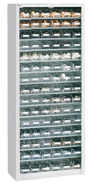 201-0233rjTCT7Y1lZ441 Schrankregal mit 14 Böden, 90 Kästen Größe 5, glasklar