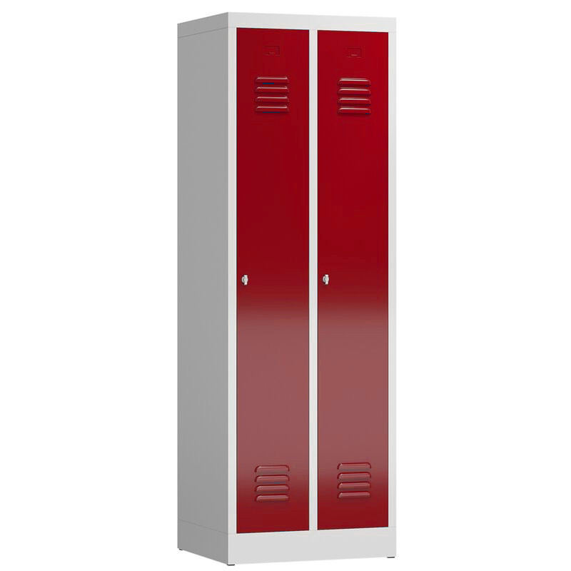 307-0009-32 Lüllmann Spind Serie ClassiX - 2 Abteile a 295 mm, Drehriegelverschluss, lichtgrau/feuerrot, B590xT500xH1800mm