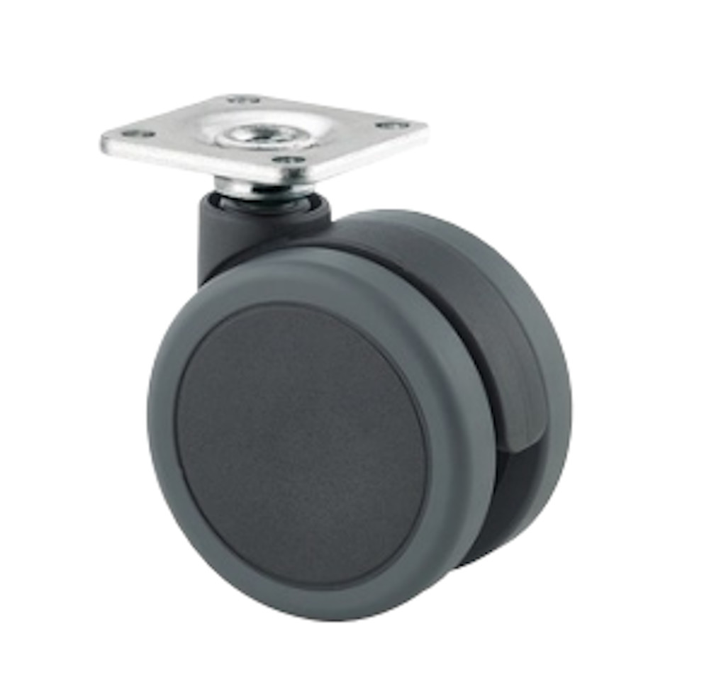 Möbel-Doppel-Lenkrolle für Hartboden m. Anschraubplatte