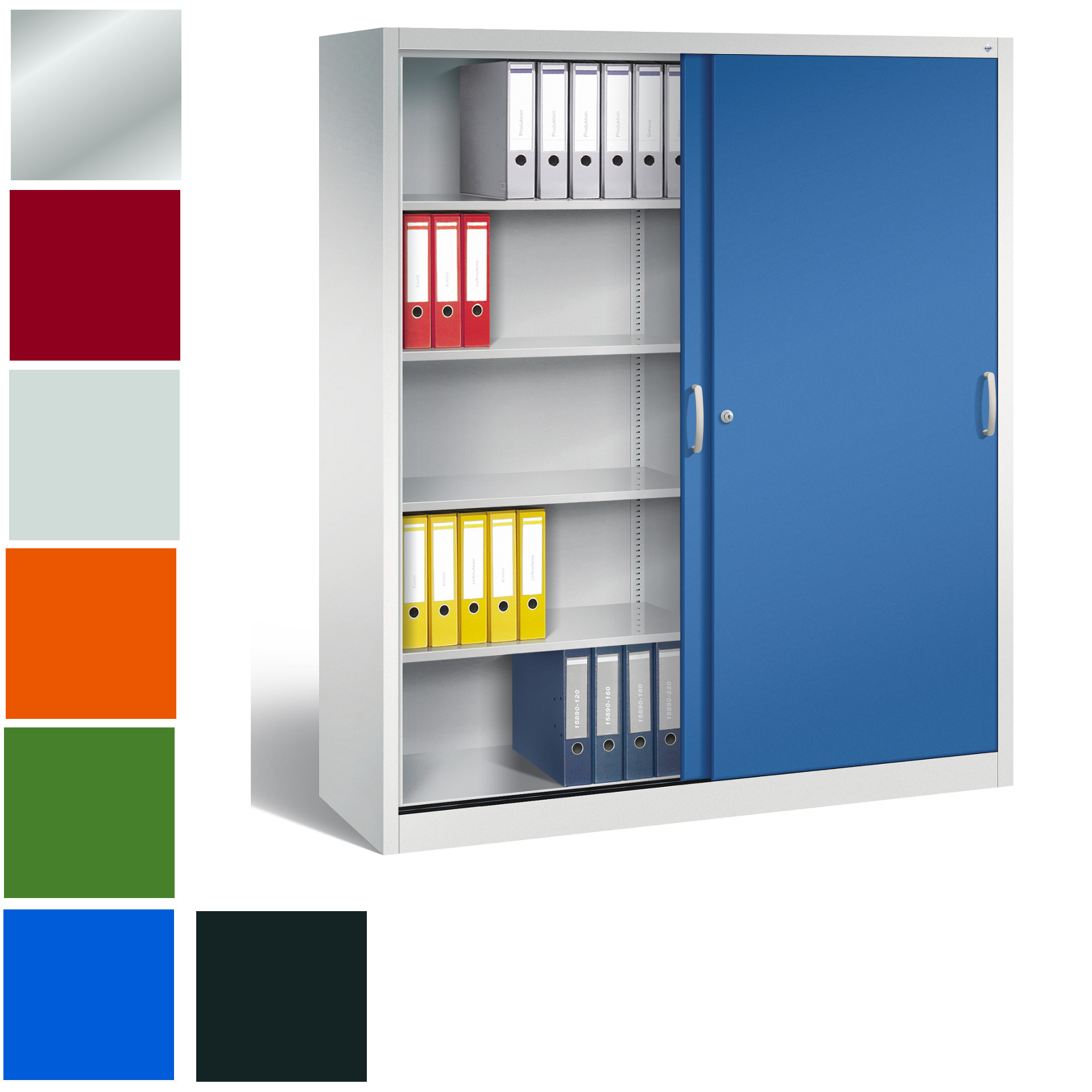 503-0475-0478 Büro-Schiebetürenschrank 1200mm breit, 1950 mm hoch, 5 Ordnerhöhen