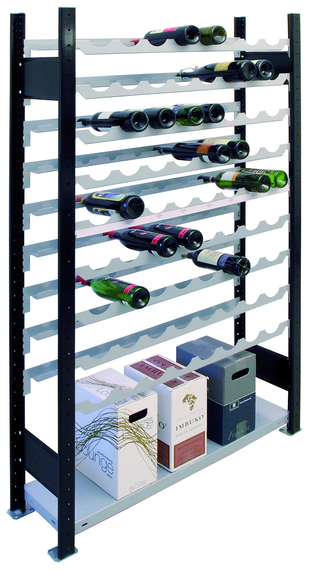 112-2308-00q9bBaeR1JIQTZ Schulte Grund-Weinregal 9 Ebenen für 72 Flaschen, B1000 x T 250 x H 1800mm,schwarz/silber