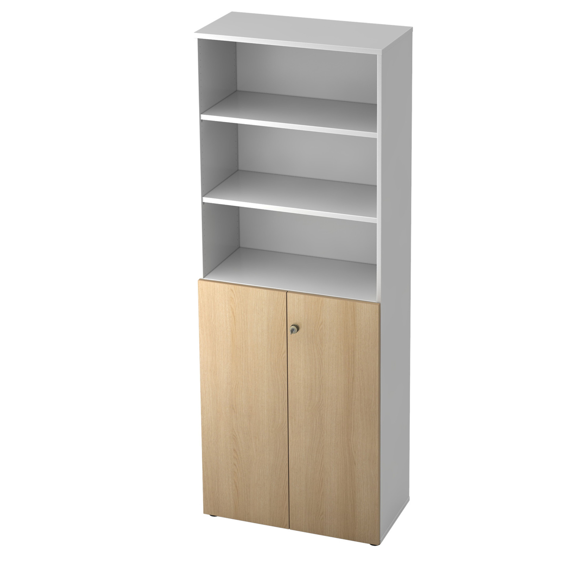 212-0415-15t2PnxBQgZVtEj Hammerbacher V268T3/W/E/SG - Kombischrank 6 OH, Korpus weiß, Türen 3 OH Eiche, Sichtrückw., Stellfuß, 800x420x2156mm, 73,6 kg