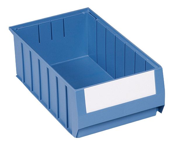 105-0439 Regalkästen Typ 4-H inkl. Etiketten, blau, je 9,9 l Inhalt, B234 x T400 x H140mm, VE = 6