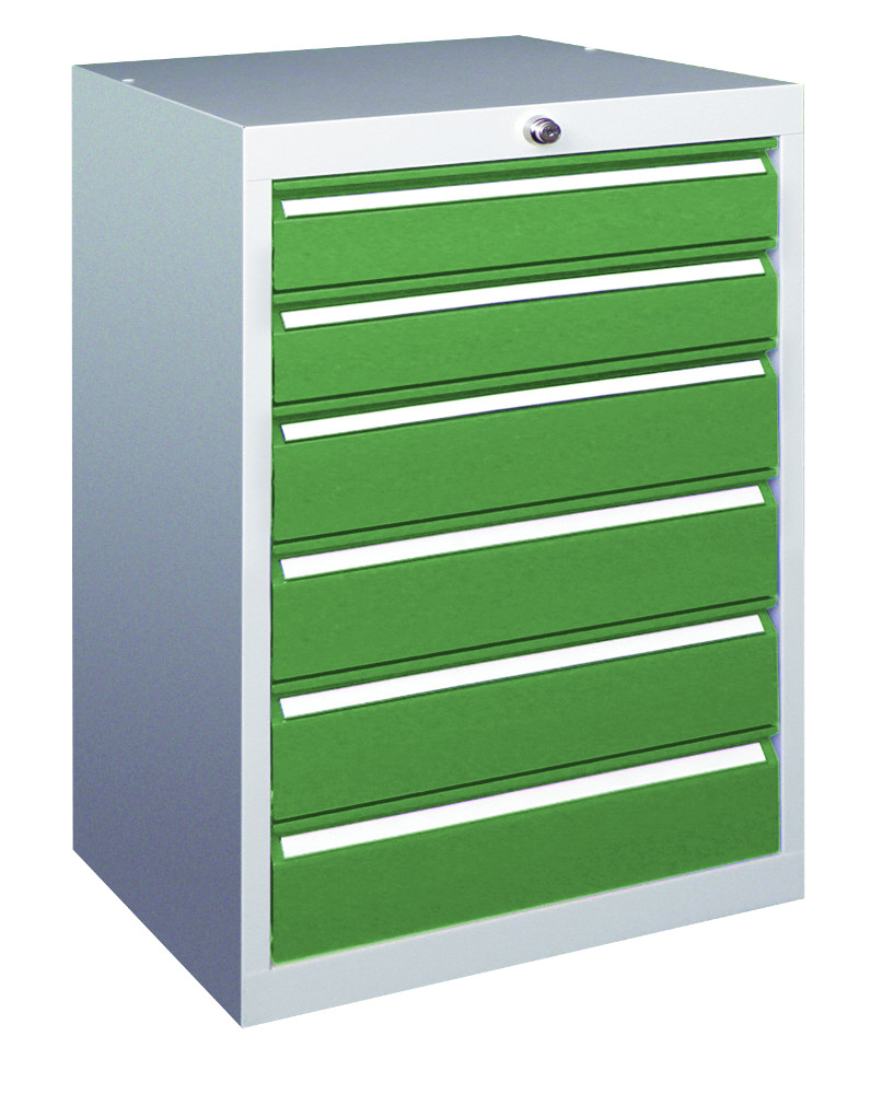 508-0003-35 Pavoy Schubladenschrank Stahlschrank Typ 3 - 6 Schubladen, lichtgrau/resedagrün,50 kg Traglast pro Schublade, 500x600x800mm, Serie 601