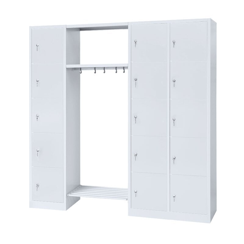 307-0167-33 Lüllmann Offene Garderobe, 2 x 5 Abteile à 300mm rechts, 1 x 5 Abteile links, lichtgrau/lichtgrau, B1915xT500xH1800mm