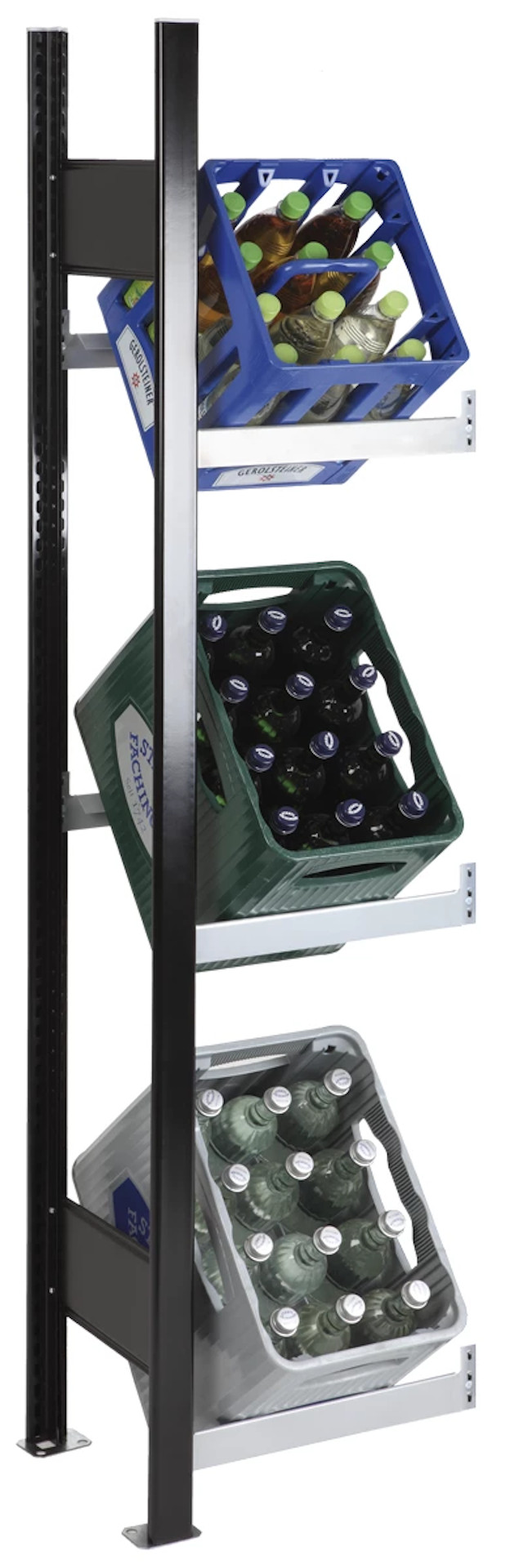 Schulte Anbau-Getränkekistenregal, 3 Ebenen für 3 Getränkekisten, B 400 x T 300 x  H1800mm, schwarz/silber