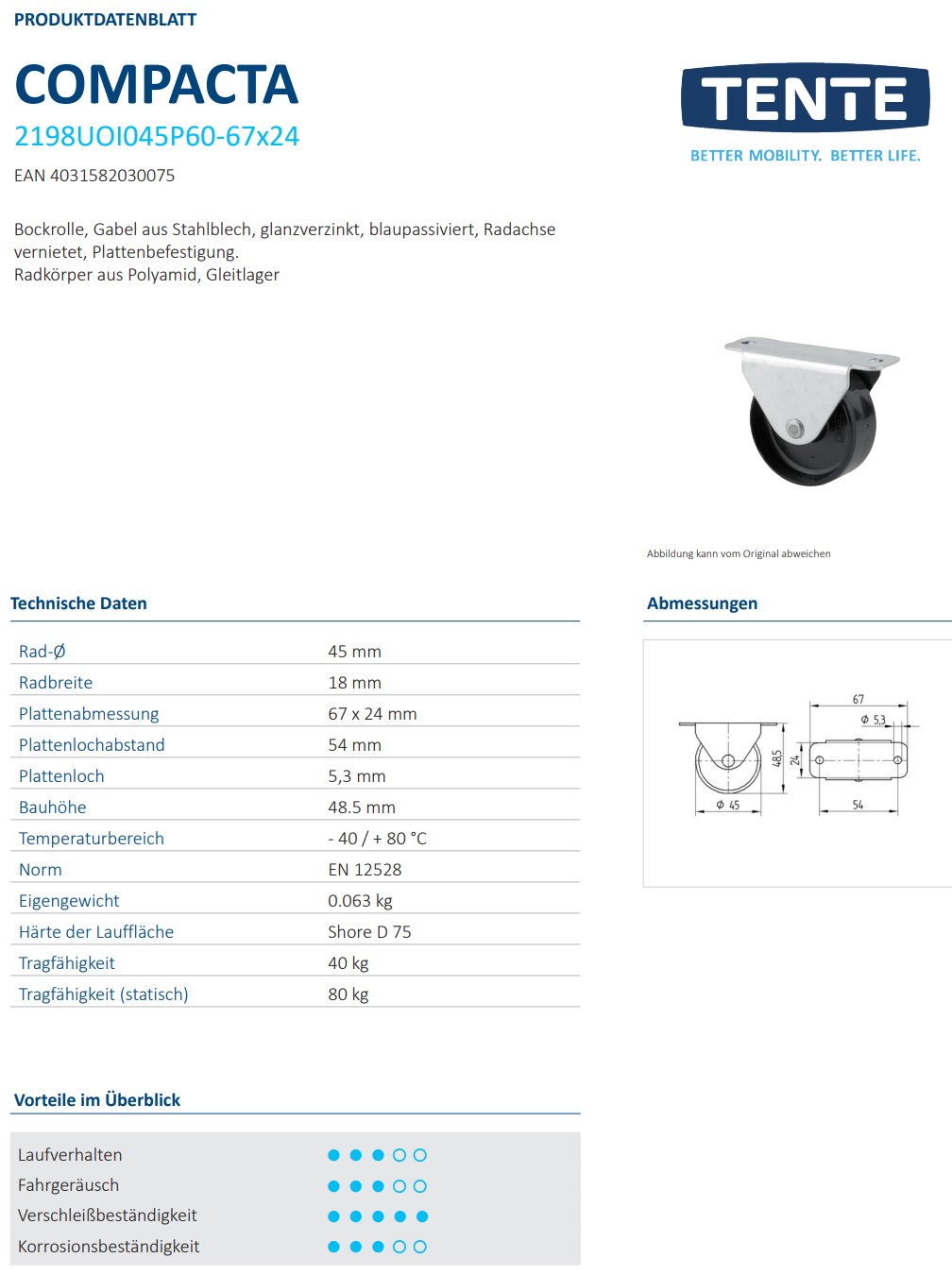 016-0643-D Apparate-Bockrolle Ø 45 x 18mm
