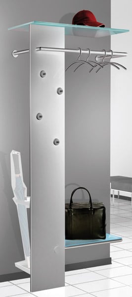 126-2195c4h1yv28vKuc1 Wand-Garderobenständer "huta", alufarbig, satiniertes Glas, B 800 x  T 360 x H 1800 mm