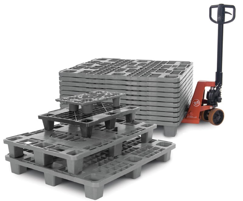 614-0061 Nestbare Kunststoff-Palette mit Außenarretierung, 9 Füße, Tragkraft 1000kg