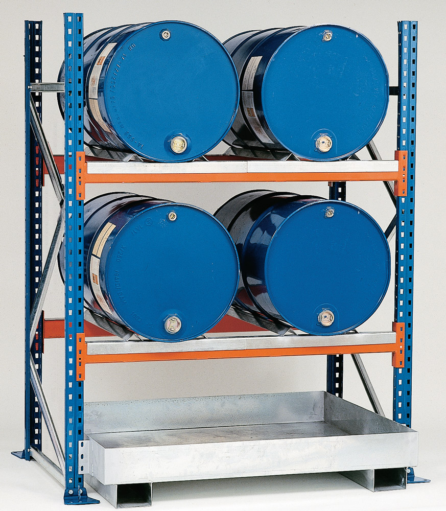 114_fass55c367d0d7566 Fass-Kombiregal Typ 5, Lagerart 3 x 200 l liegend, 6 x 200 l stehend, Wannen-Inhalt 320 Liter