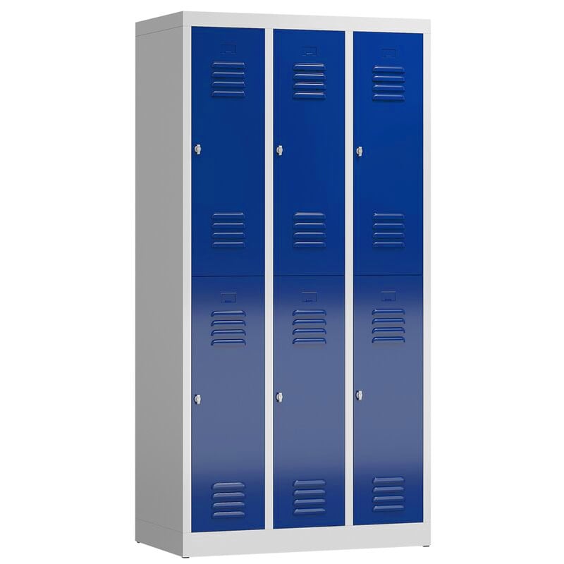 307-0035-36 Lüllmann Spind Serie ClassiX - 3 Abteile à 290mm, doppelstöckig, Drehriegel, lichtgrau/enzianblau, B870xT500xH1800mm