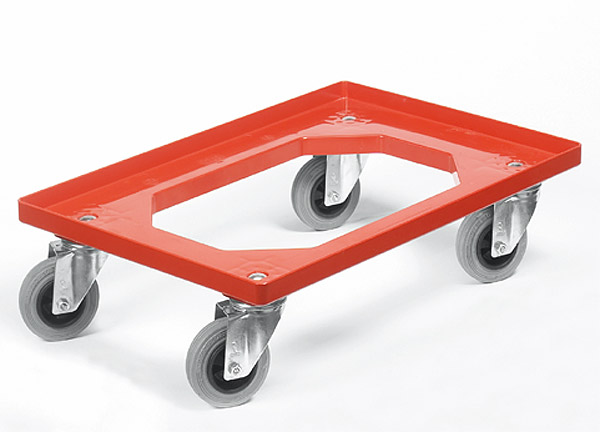 506-0710 Transportwagen m. 4 Poly-Lenkrollen für Stapelkästen, Tragkraft 250kg, rot, Serie Norm 1