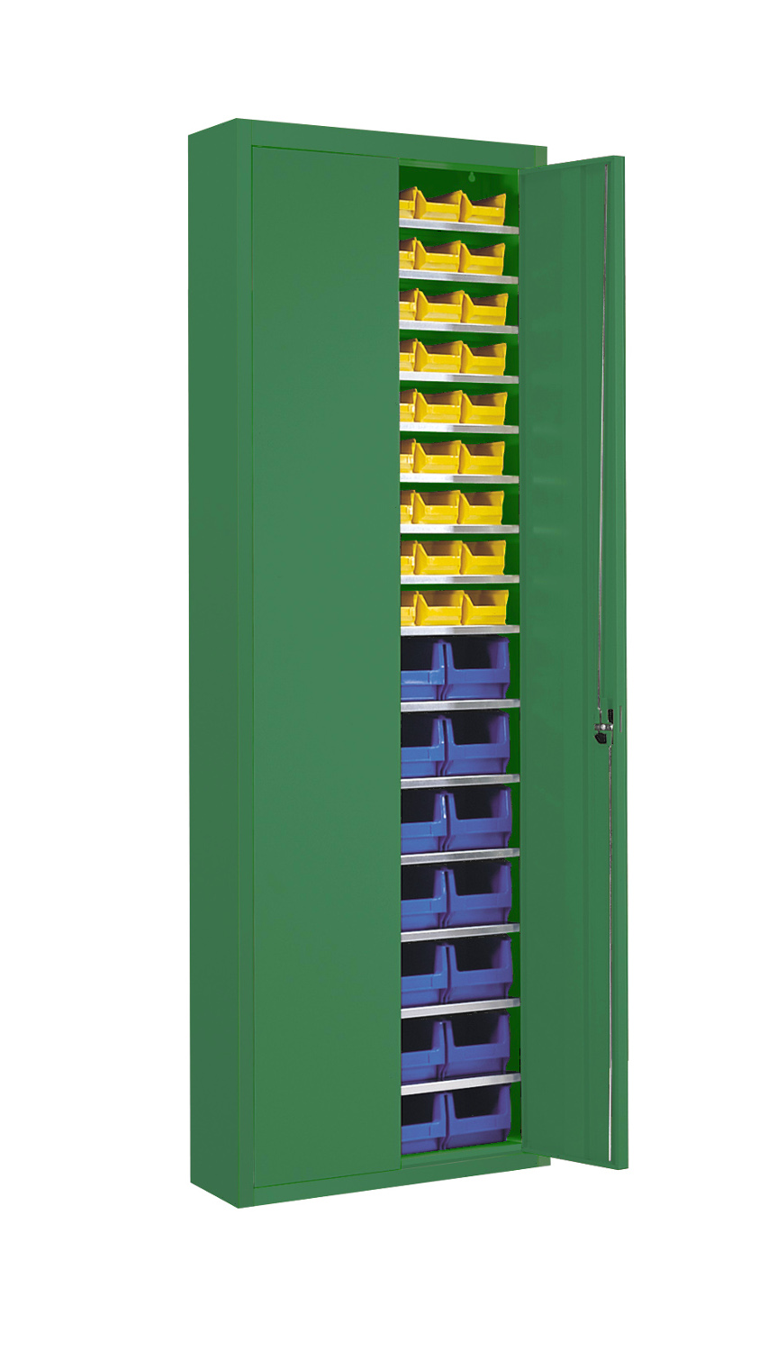 Stahlschrank  mit 82 Sichtlagerkästen