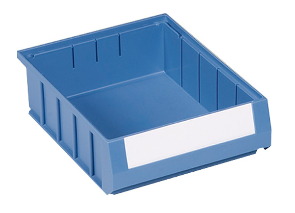 105-0434 Regalkästen Typ 3-D inkl. Etiketten, blau, je 4,4 l Inhalt, B234 x T300 x H90mm, VE = 8