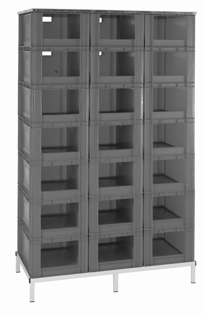 597-0105-30 Stapelkasten-Regal, mit 21 Stapelkästen Typ 5, blau, 1215x607x1960mm