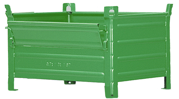 Stapelbehälter mit Kranösen und Klappe, 1200x1000x600mm, blau RAL 5010