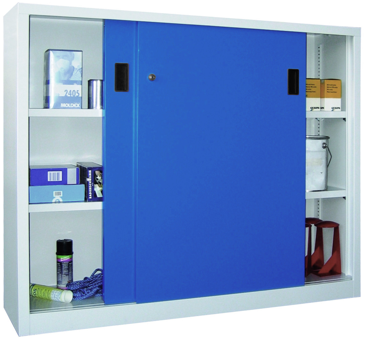 Stahl-Schiebetürenschrank 4 Böden