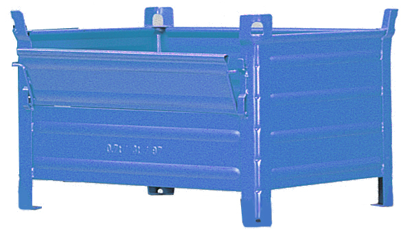 Stapelbehälter mit Kranösen und Klappe, 1200x1000x600mm, blau RAL 5010