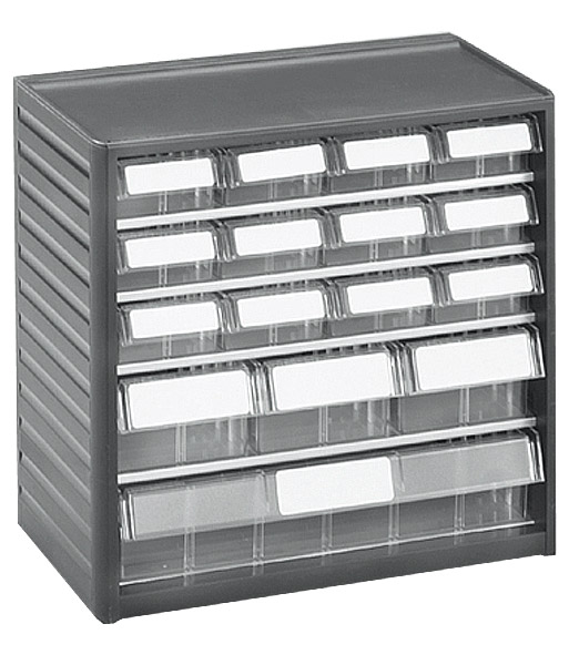 587-0412 Kleinteilemagazin mit Schubladen 12x01, 3x04, 1x06