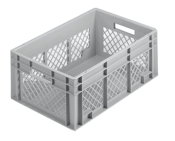 506-0701 Stapelkasten, 600x400x280mm, 55 Liter, Farbe: grau, Gitterwände / Boden geschlossen, Serie Norm 1
