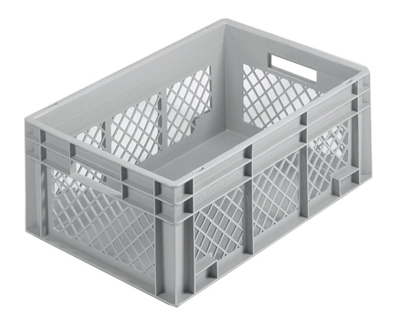 506-0699 Stapelkasten, 600x400x220mm, 42 Liter, Farbe: grau, Gitterwände / Boden geschlossen, Serie Norm 1