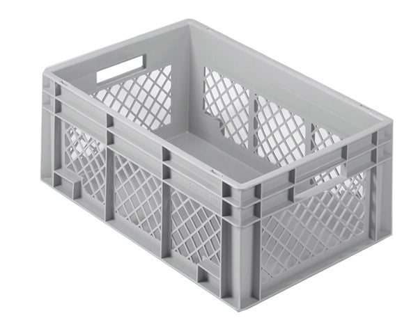 506-0684 Stapelkasten, 400x300x220mm, 20 Liter, Farbe: grau, Gitterwände / Boden geschlossen, Serie Norm 1