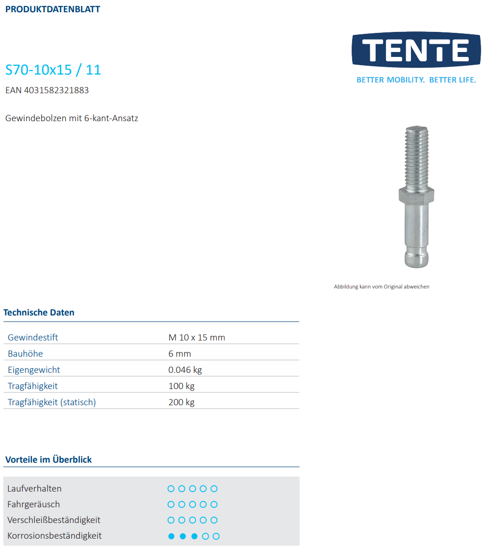 016-0573-D Stift mit Klemmring und Bund, M10x15, Bauhöhe 6mm