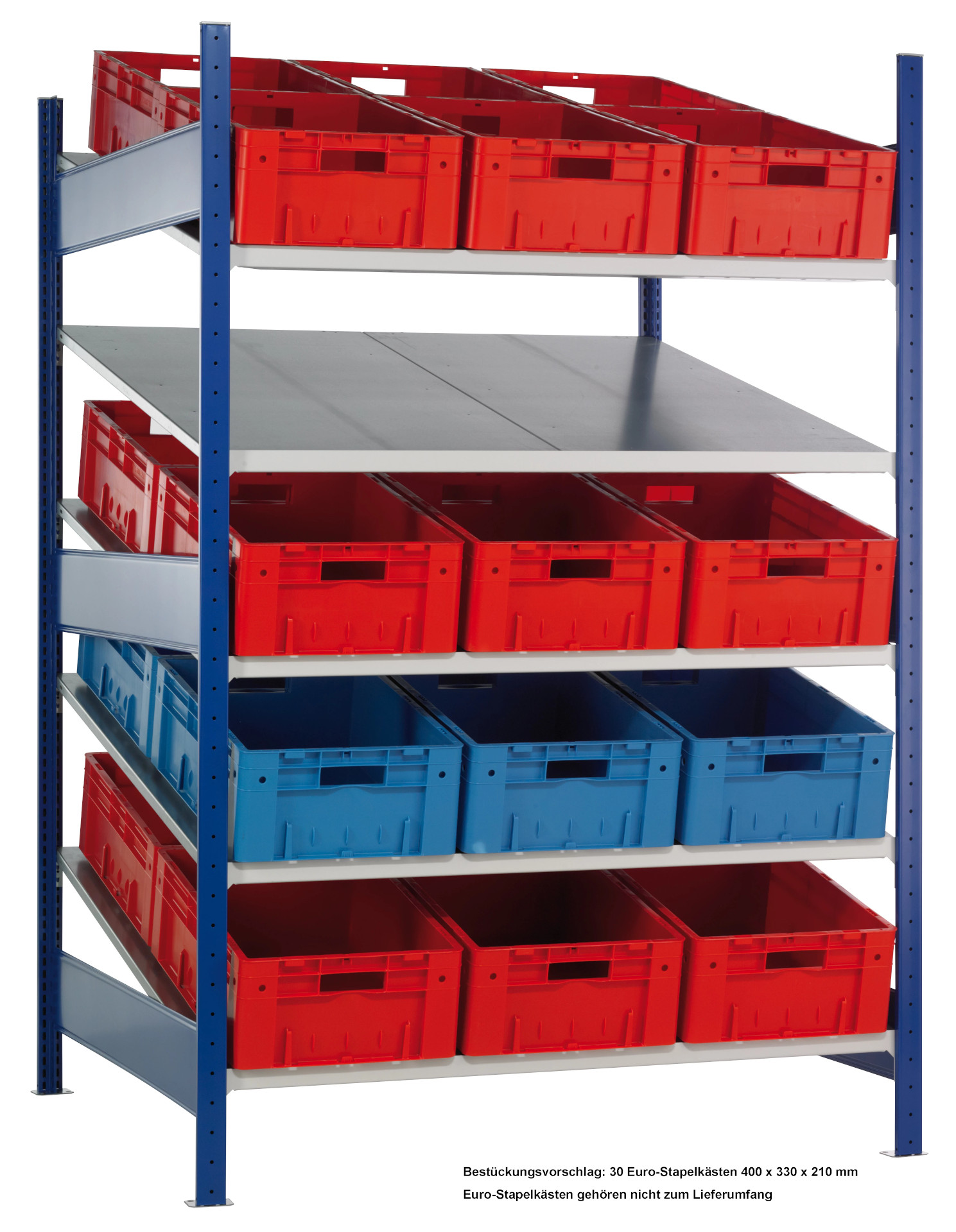 Schulte Grund-Schrägbodenregal XL Multiplus150, 2x5 Fachböden, verzinkt,1300x1200x2000mm