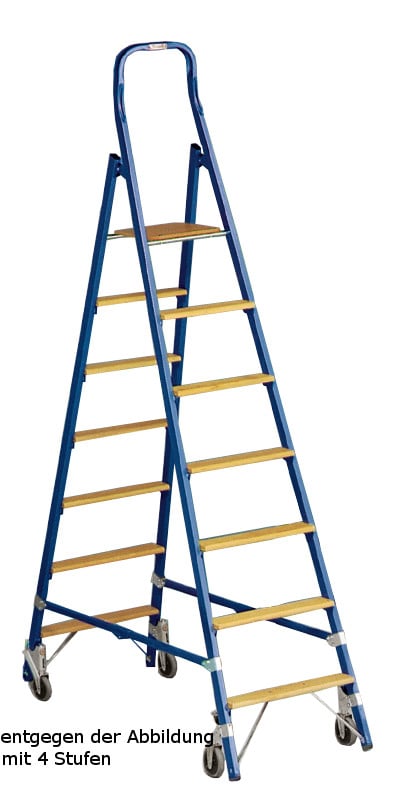 796-0533-60 Leichtstahl-Stehleiter, rollbar, doppelseitig, mit Brücke, blau