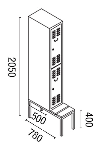 308_2fus_1-teilig Garderobenschrank 1-teilig, 2 Fächer übereinander, Sitzbank