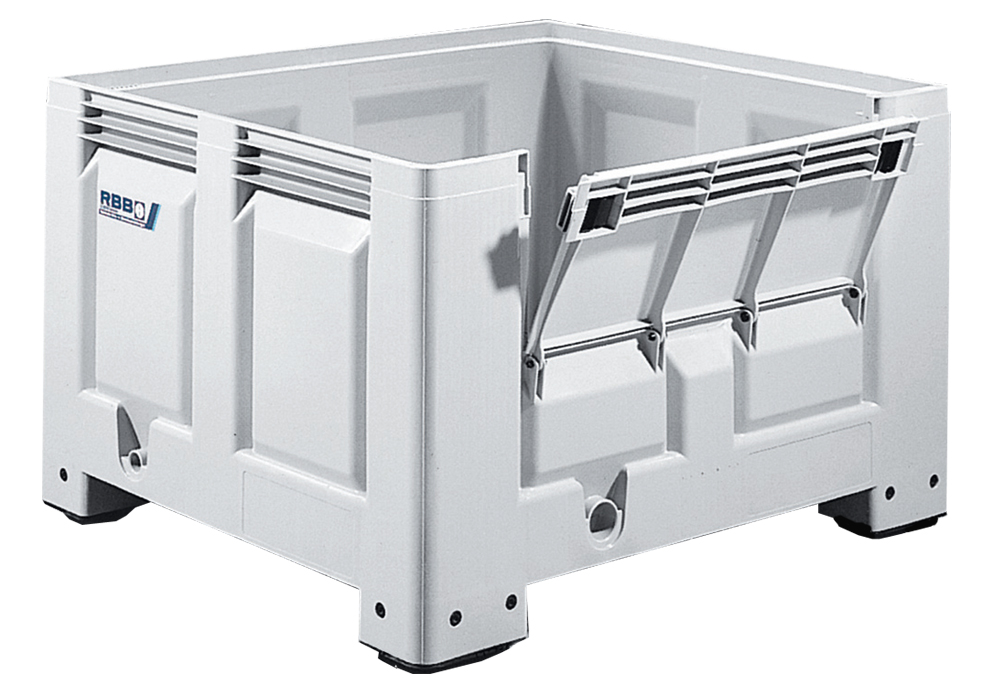 614-0038 Groß-Stapelbehälter BIG BOX mit 4 Füßen und Frontklappe, 670L, Farbe: grau, B1200xT1000xH760mm