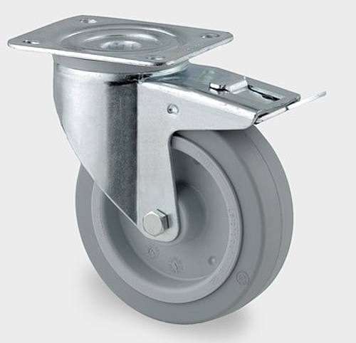 016-0310QBNx3apQhwoMn Elastik-Lenkrolle Ø 200x46mm breit mit Platte und Feststeller Bauhöhe 240mm Tragkraft 400 kg