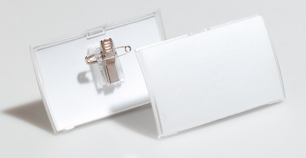 291-0074xDpfztRP2qhIe VE = 25 Stück Namensschilder Click Fold mit Kombiklemme transparent