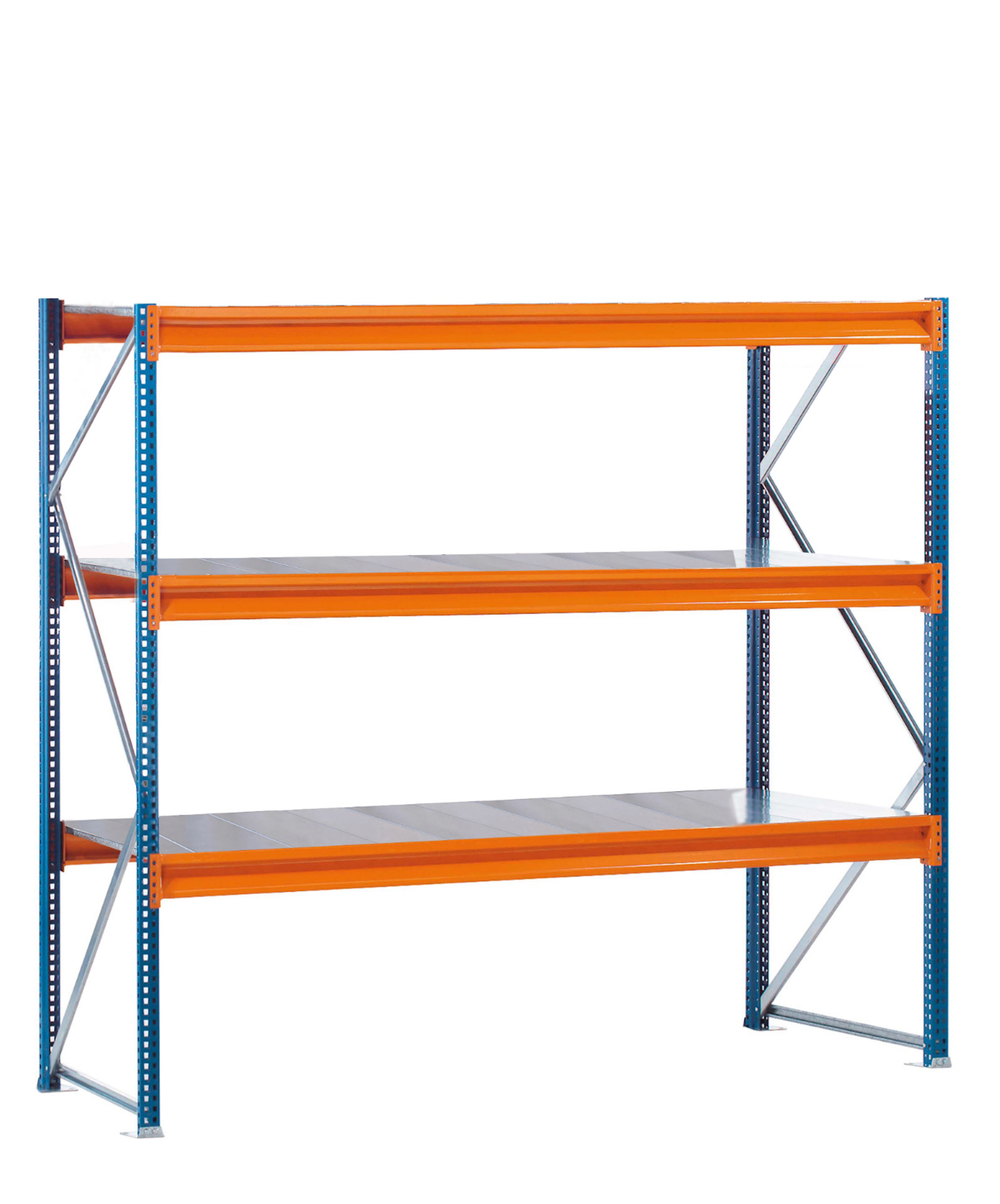 Schulte Grund-Weitspannregal mit Stahlpaneelen W 100 ,1785x600x2000mm, blau/orange/verzinkt, 3 Ebenen, Fachlast 670kg