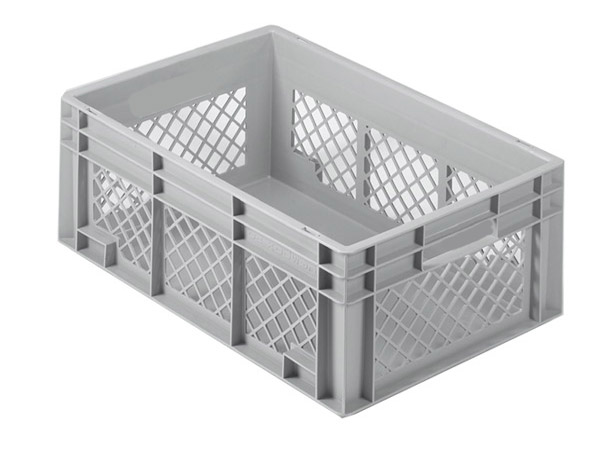 506-0683 Stapelkasten, 400x300x120mm, 10 Liter, Farbe: grau, Gitterwände / Boden geschlossen, Serie Norm 1