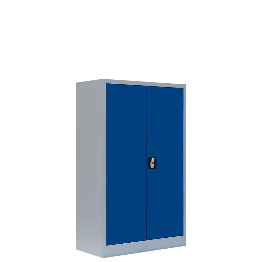 530291 Lüllmann Flügeltürenschrank, 3 OH, komplett montiert, B 800 x T 383 x H1200 mm, lichtgrau/enzianblau