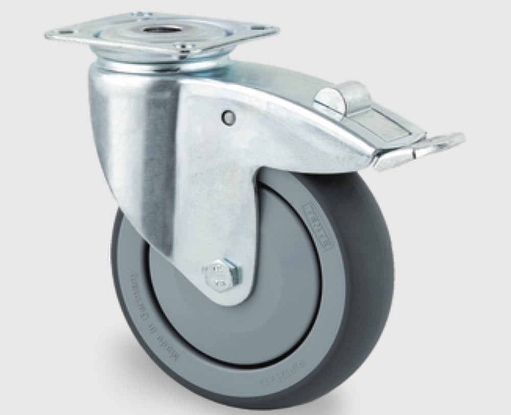 016-0004-00-apparaterolle-lenkrolle-mit-feststeller-tente Lenkrolle mit Radfeststeller und Platte