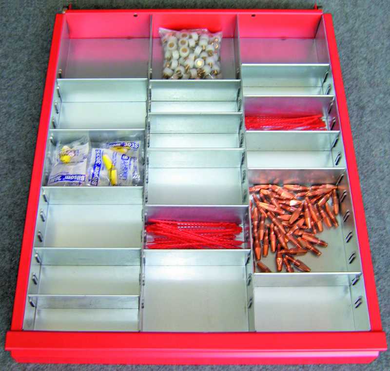 508-0017 Pavoy Einteilungs-Set verzinkt mit 3 Mulden u. 5 Trennbleche je Reihe, für Blendenhöhe.-Höhe 75 u.500mm S-Breite