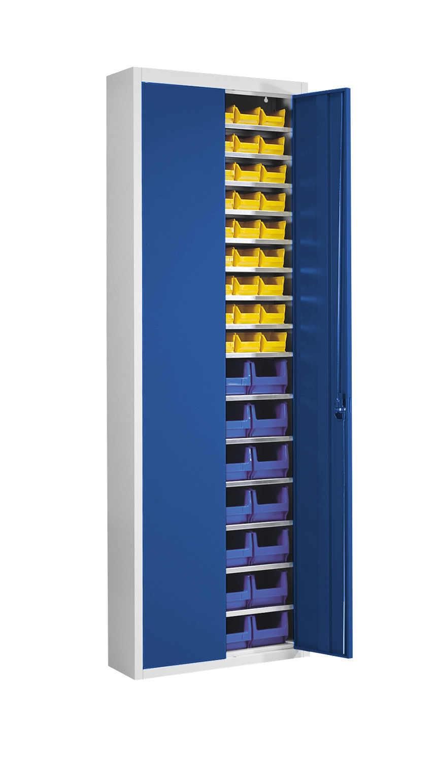 Stahlschrank  mit 82 Sichtlagerkästen