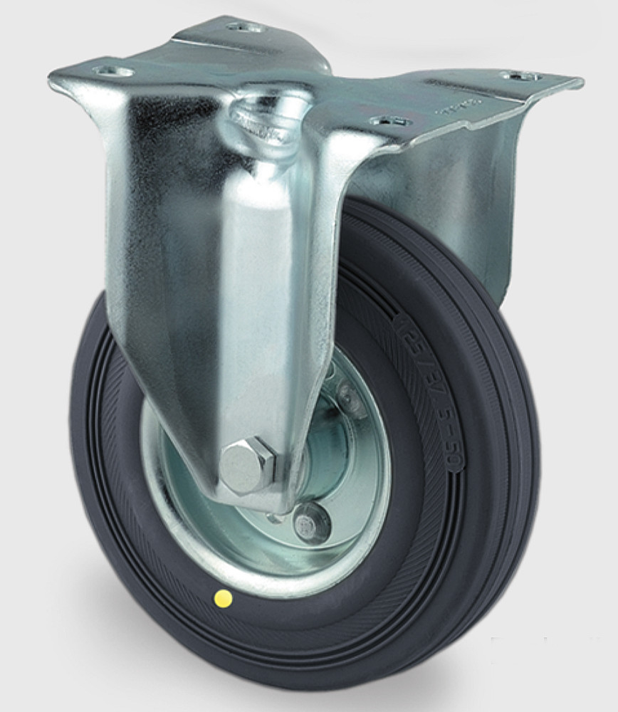 016-0349-00-transportgeraete-bockrolle-mit-vollgummi-bereifung-esd-tente Vollgummi-Bockrolle Ø 200x50mm breit mit Platte 137x105mm ESD Bauhöhe 240mm Tragkraft 205 kg
