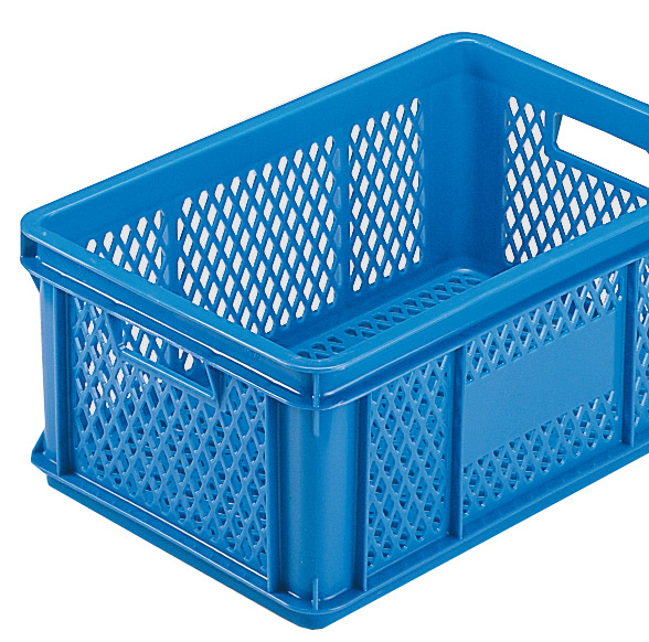 697-0029 Stapelkasten Typ 1, Gitterwände, Gitterboden, blau, 590x385x220mm, Inhalt 40 Liter