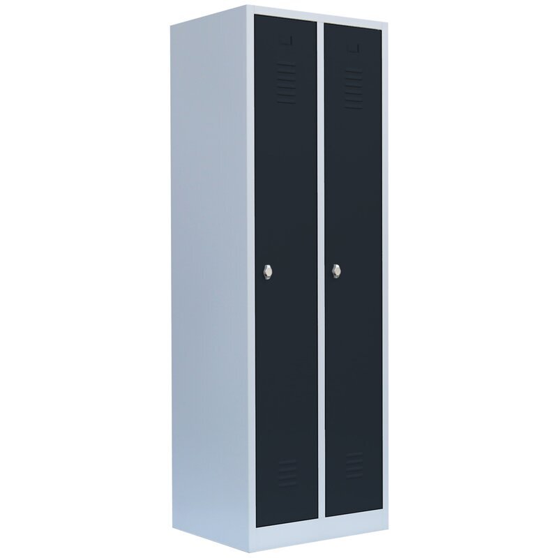 307-0008-39 Lüllmann Garderobenschrank, lichtgrau/anthrazit, 2 Abteile à 300mm, Drehriegelverschluss, B600xT500xH1800mm